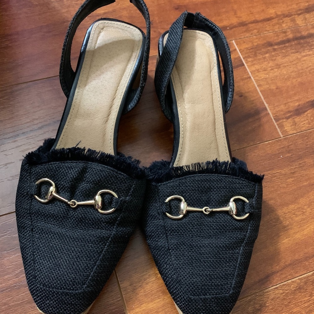 Black Fabric Slip on Loafers Size 7
